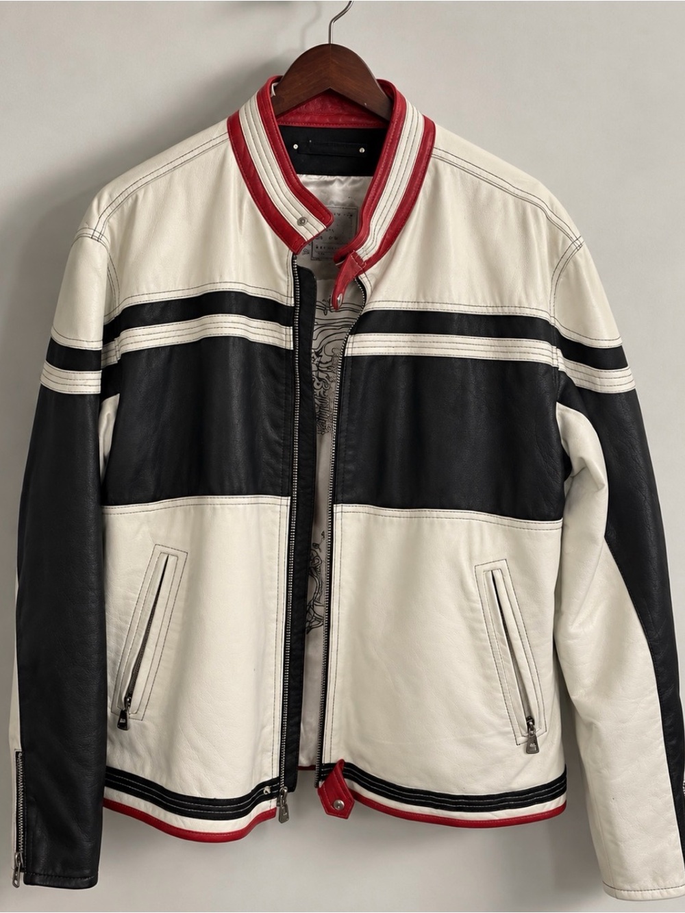 Wilsons Leather White, Black & Red Retro Racing Bomber